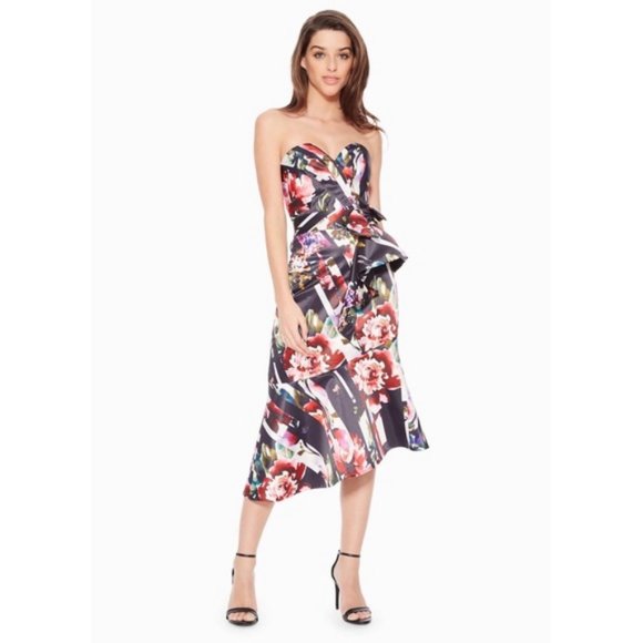 NEW Parker Black Floral Strapless Wendy Midi Dress - Picture 2 of 12